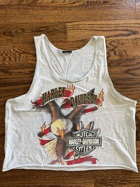 Vintage Harley Davidson Motorcycle Cut Off Cropped Tank Top L Eagle Nature